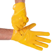 Player wearing Gold Cutters Rev Pro 7.0 football receiver gloves, hands crossed at the wrists