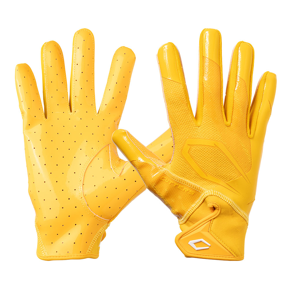 Cutters Rev Pro 7.0 Solid Receiver Gloves in Gold, shown from the back and palm