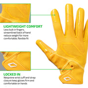 Gold Cutters Rev Pro 7.0 glove highlighting lightweight streamlined fit and neoprene wrist strap closure