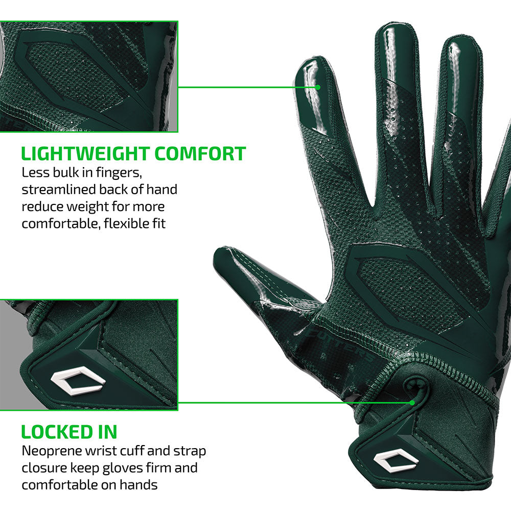 Dark Green Cutters Rev Pro 7.0 glove highlighting lightweight streamlined fit and neoprene wrist strap closure