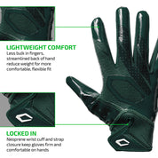 Dark Green Cutters Rev Pro 7.0 glove highlighting lightweight streamlined fit and neoprene wrist strap closure