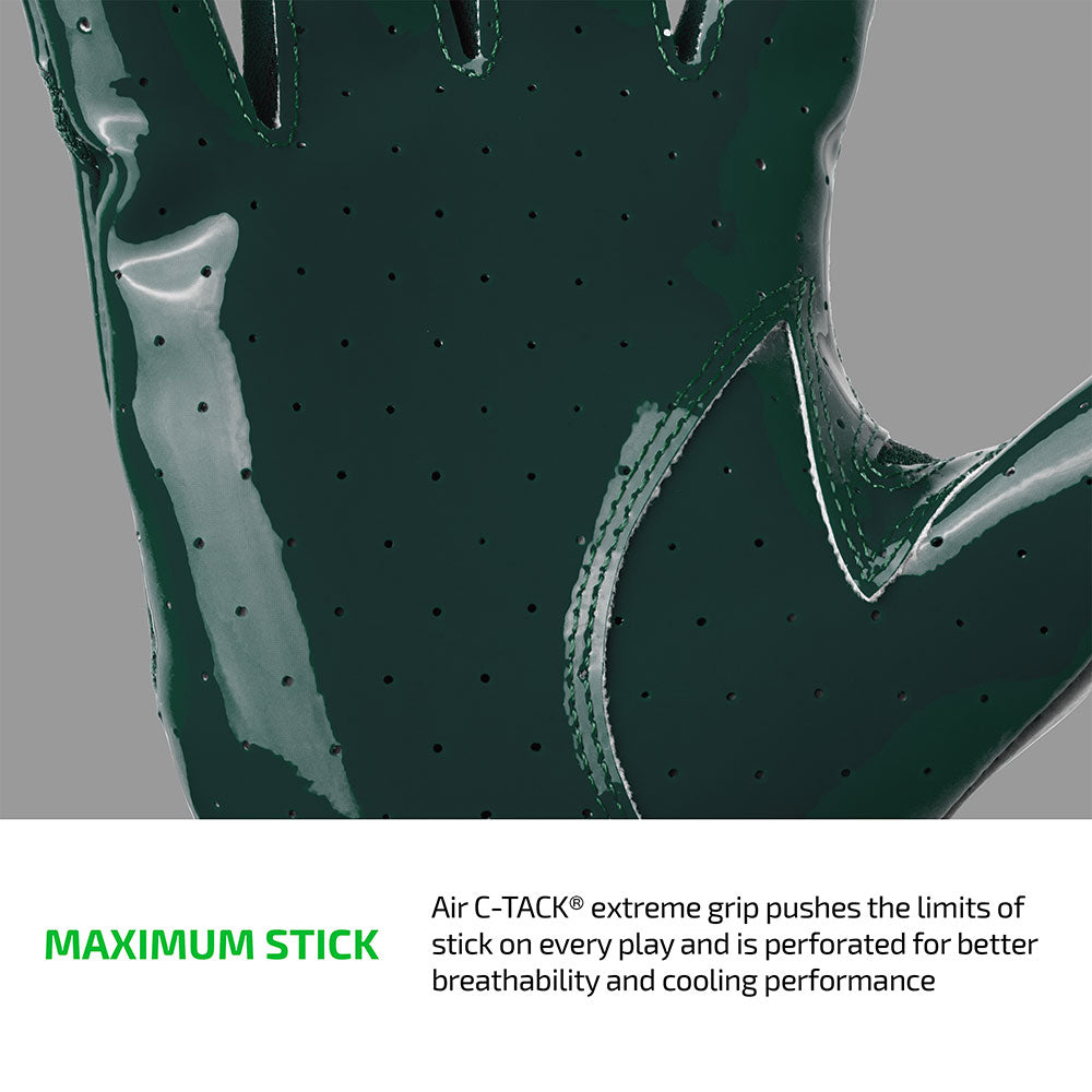 Close-up of Dark Green Cutters Rev Pro 7.0 perforated Air C-TACK grip palm for maximum stick and breathability