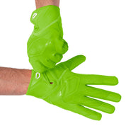 Player wearing Shock Green Cutters Rev Pro 7.0 football receiver gloves, hands crossed at the wrists