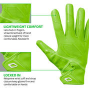 Shock Green Cutters Rev Pro 7.0 glove highlighting lightweight streamlined fit and neoprene wrist strap closure