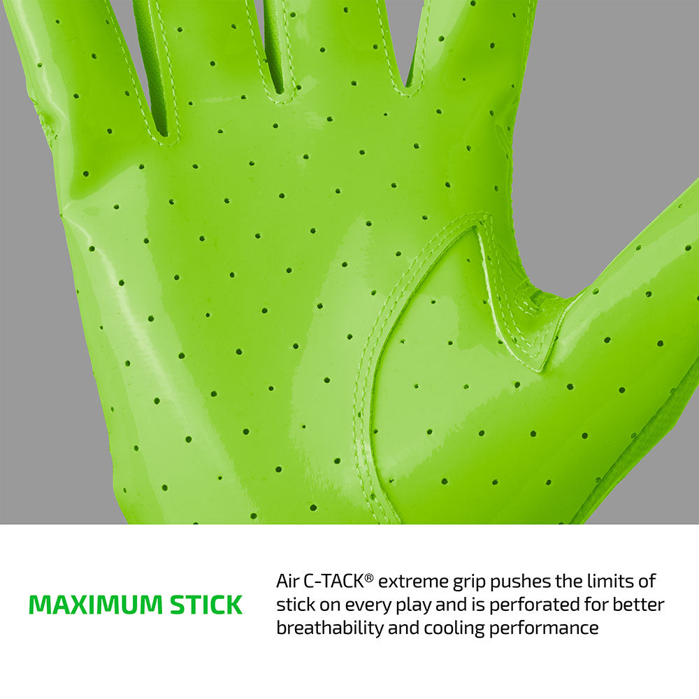 Close-up of Shock Green Cutters Rev Pro 7.0 perforated Air C-TACK grip palm for maximum stick and breathability