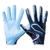 Cutters Rev Pro 7.0 Solid Receiver Gloves in Navy/Columbia Blue, shown from the back and palm
