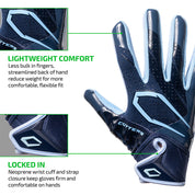 Navy/Columbia Blue Cutters Rev Pro 7.0 glove highlighting lightweight streamlined fit and neoprene wrist strap closure