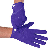 Player wearing Purple Cutters Rev Pro 7.0 football receiver gloves, hands crossed at the wrists