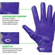 Purple Cutters Rev Pro 7.0 glove highlighting lightweight streamlined fit and neoprene wrist strap closure
