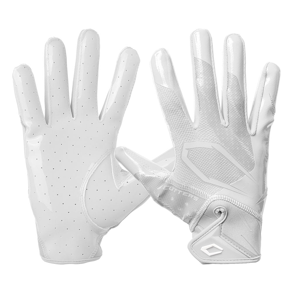 Cutters Rev Pro 7.0 Solid Receiver Gloves in White, shown from the back and palm