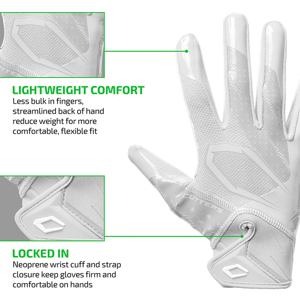 White Cutters Rev Pro 7.0 glove highlighting lightweight streamlined fit and neoprene wrist strap closure