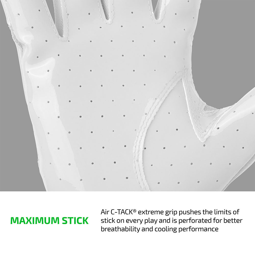 Close-up of White Cutters Rev Pro 7.0 perforated Air C-TACK grip palm for maximum stick and breathability