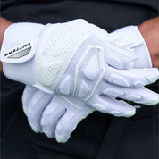 Lifestyle Image of Youth Football Player Wearing Force 5.0 Lineman Gloves in White