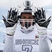 Athlete Wearing Game Day Pro Black/White Receiver Gloves