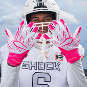 Athlete Wearing Cutters Game Day Pro Pink/White Receiver Gloves