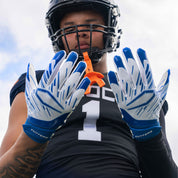 Athlete Wearing Cutters Game Day Pro Royal/White Receiver Gloves