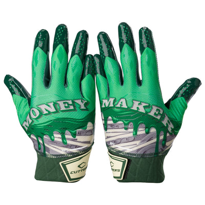 Cutters Sports Money Maker Rev Pro 5.0 Limited-Edition Receiver Football Gloves - Green - Print Design on Back of Hand (Left & Right)