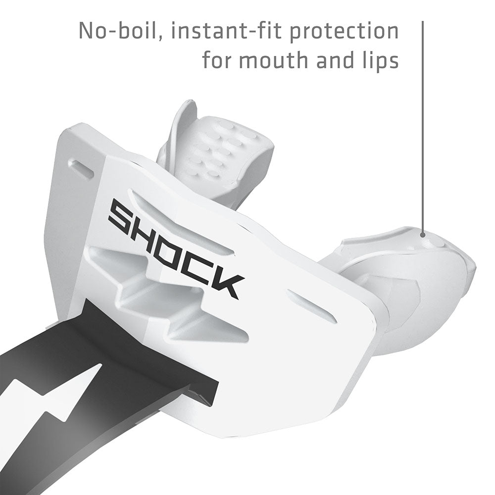 Shock Doctor Thunder Bolt Lip Guard - White/Black - No-boil, instant-fit protection for mouth and lips