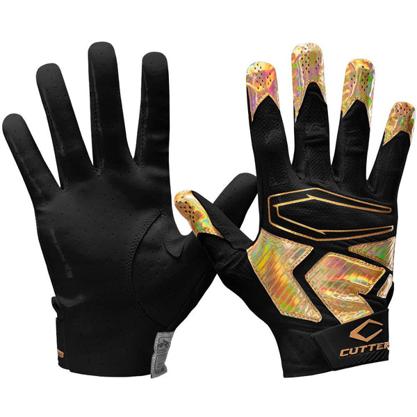 Rev Pro 4.0 Black-Gold Iridescent Football Gloves | Cutters Sports