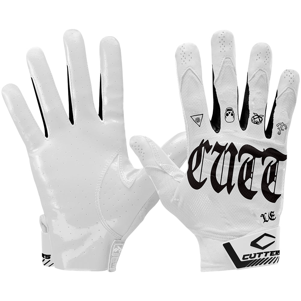 Rev Pro 4.0 White Tattoo LE Football Receiver Gloves Cutters Sports