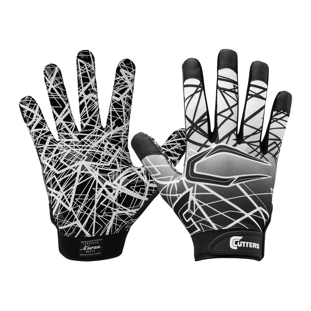 Cutters Game Day Receiver Football Gloves, Black / Adult-Medium